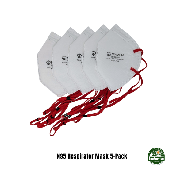 5-pack of Magnum N95 respirator masks in EcoEnclose zip bag for emergency kits