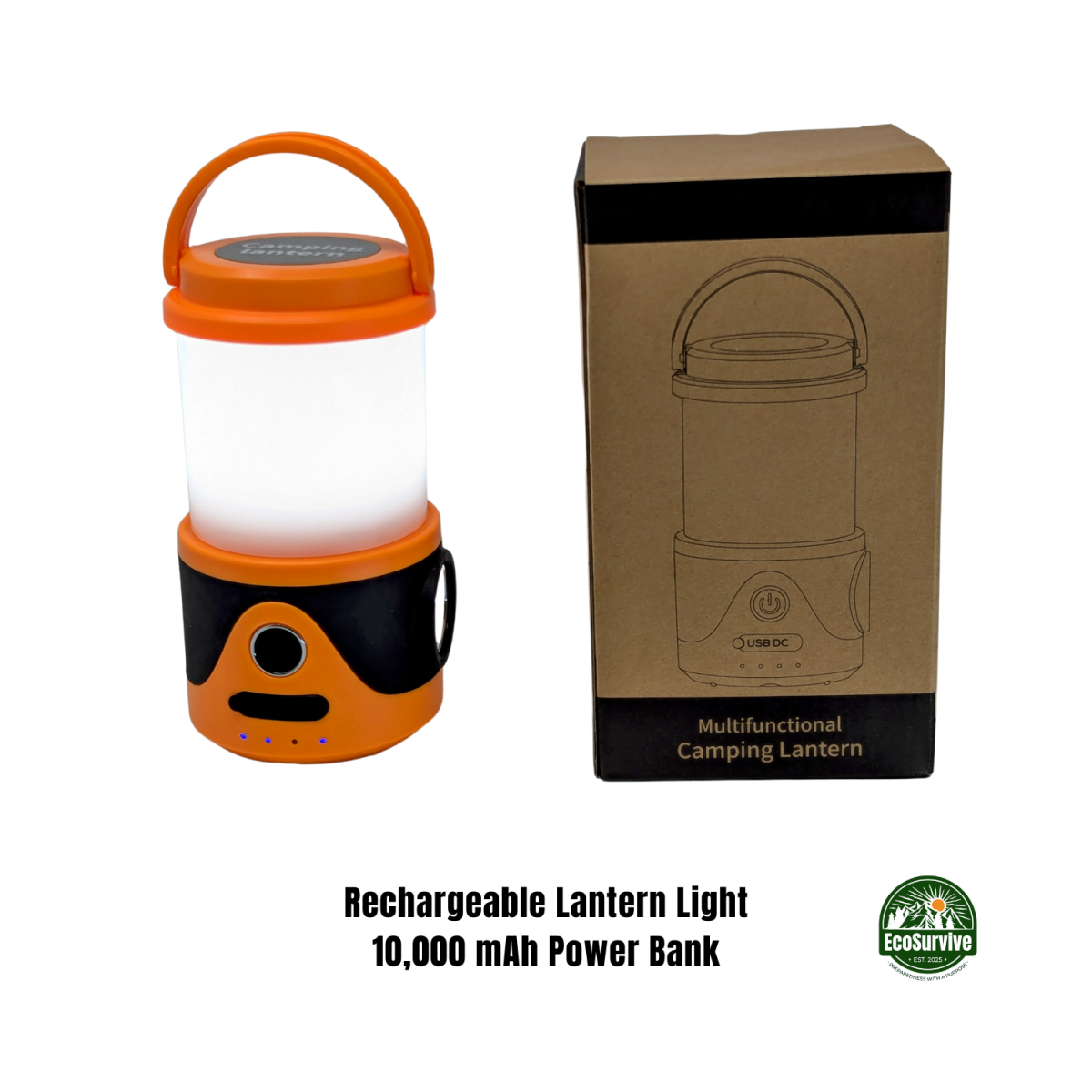 Rechargeable LED lantern light with 10,000 mAh power bank and USB output