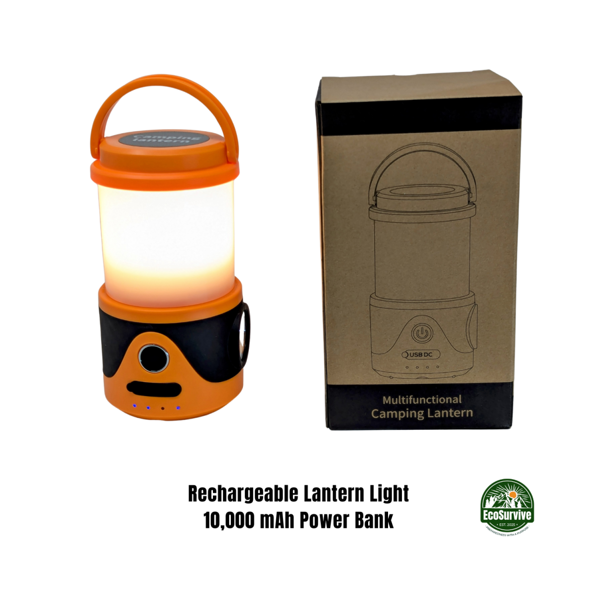 Rechargeable LED lantern light with 10,000 mAh power bank and USB output